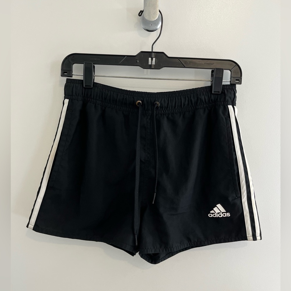 adidas 3 stripe swim shorts in black